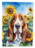 Basset Hound in Sunflowers House Flag