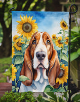 Basset Hound in Sunflowers Garden Flag