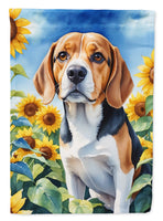 Beagle in Sunflowers House Flag