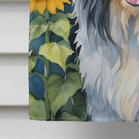 Bearded Collie in Sunflowers House Flag