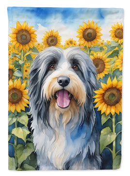 Bearded Collie in Sunflowers House Flag