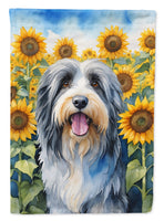 Bearded Collie in Sunflowers Garden Flag