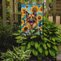 Belgian Tervuren in Sunflowers Garden Flag