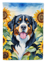 Bernese Mountain Dog in Sunflowers Garden Flag