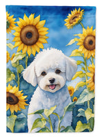 Bichon Frise in Sunflowers House Flag