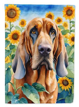 Bloodhound in Sunflowers Garden Flag