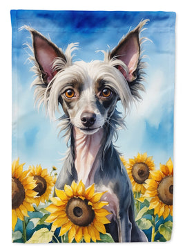 Chinese Crested in Sunflowers House Flag