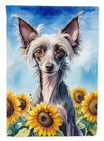 Chinese Crested in Sunflowers Garden Flag