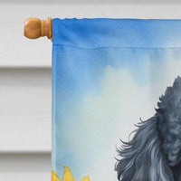 Black Poodle in Sunflowers House Flag