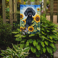 Black Poodle in Sunflowers Garden Flag