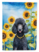 Black Poodle in Sunflowers House Flag