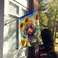 Chocolate Poodle in Sunflowers House Flag