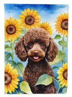 Chocolate Poodle in Sunflowers House Flag