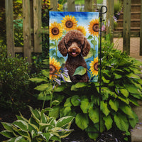 Chocolate Poodle in Sunflowers Garden Flag