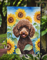 Chocolate Poodle in Sunflowers Garden Flag