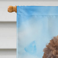 Chocolate Poodle in Sunflowers House Flag