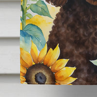 Chocolate Poodle in Sunflowers House Flag