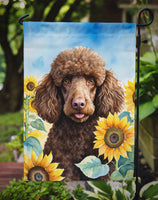 Chocolate Poodle in Sunflowers Garden Flag