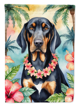 Black and Tan Coonhound Luau House Flag