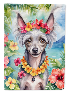 Chinese Crested Luau Garden Flag