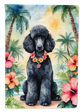 Black Poodle Luau Garden Flag