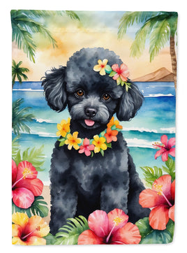 Black Poodle Luau House Flag