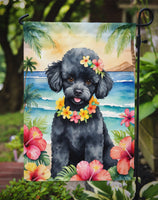 Black Poodle Luau Garden Flag