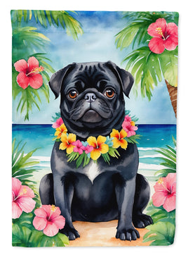 Black Pug Luau House Flag