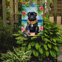 Black Pug Luau Garden Flag