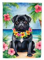 Black Pug Luau Garden Flag