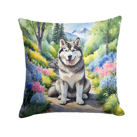 Alaskan Malamute Spring Garden Throw Pillow