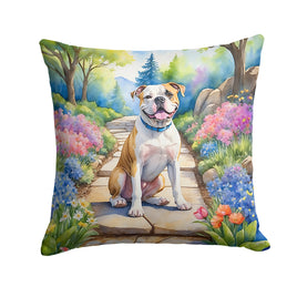 American Bulldog Spring Garden Throw Pillow