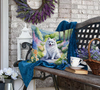 American Eskimo Spring Garden Throw Pillow