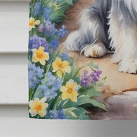 Bearded Collie Spring Path House Flag