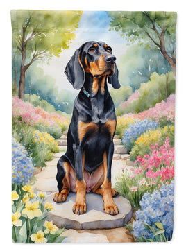 Black and Tan Coonhound Spring Path House Flag