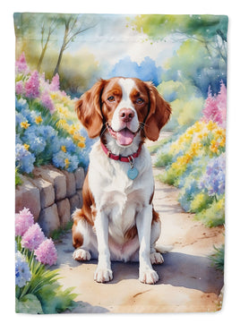 Brittany Spaniel Spring Path House Flag