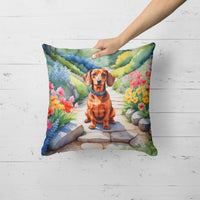 Dachshund Spring Path Throw Pillow