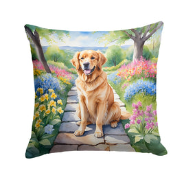 Golden Retriever Spring Path Throw Pillow