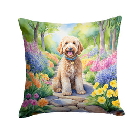 Goldendoodle Spring Path Throw Pillow