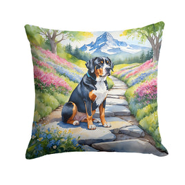 Greater Swiss Mountain Dog Spring Path Throw Pillow