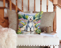 Old English Sheepdog Spring Path Throw Pillow