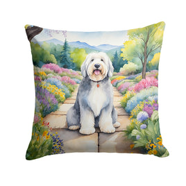 Old English Sheepdog Spring Path Throw Pillow