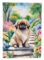 Pekingese Spring Path Garden Flag