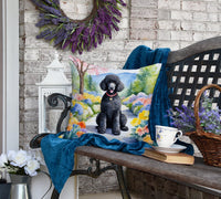 Black Poodle Spring Path Throw Pillow