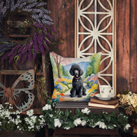 Black Poodle Spring Path Throw Pillow