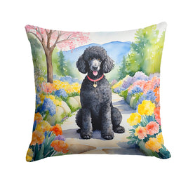 Black Poodle Spring Path Throw Pillow