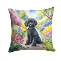 Black Poodle Spring Path Throw Pillow