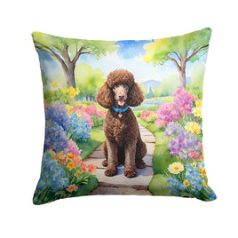 Chocolate Poodle Spring Path Throw Pillow