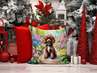 Chocolate Poodle Spring Path Throw Pillow