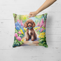 Chocolate Poodle Spring Path Throw Pillow